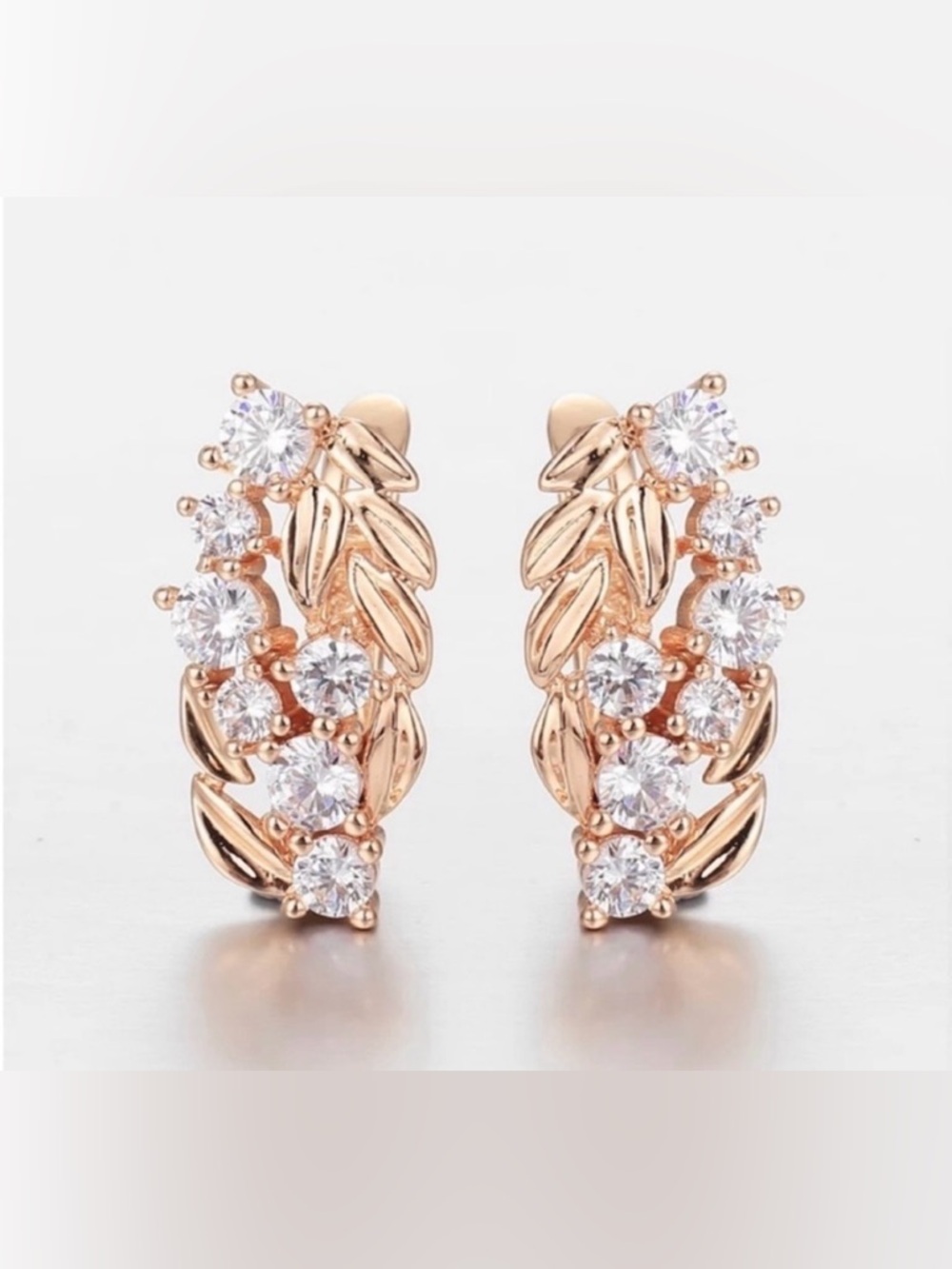 Rose Gold Plated CZ Leaves Drop Earrings New Victoria vintage Art deco